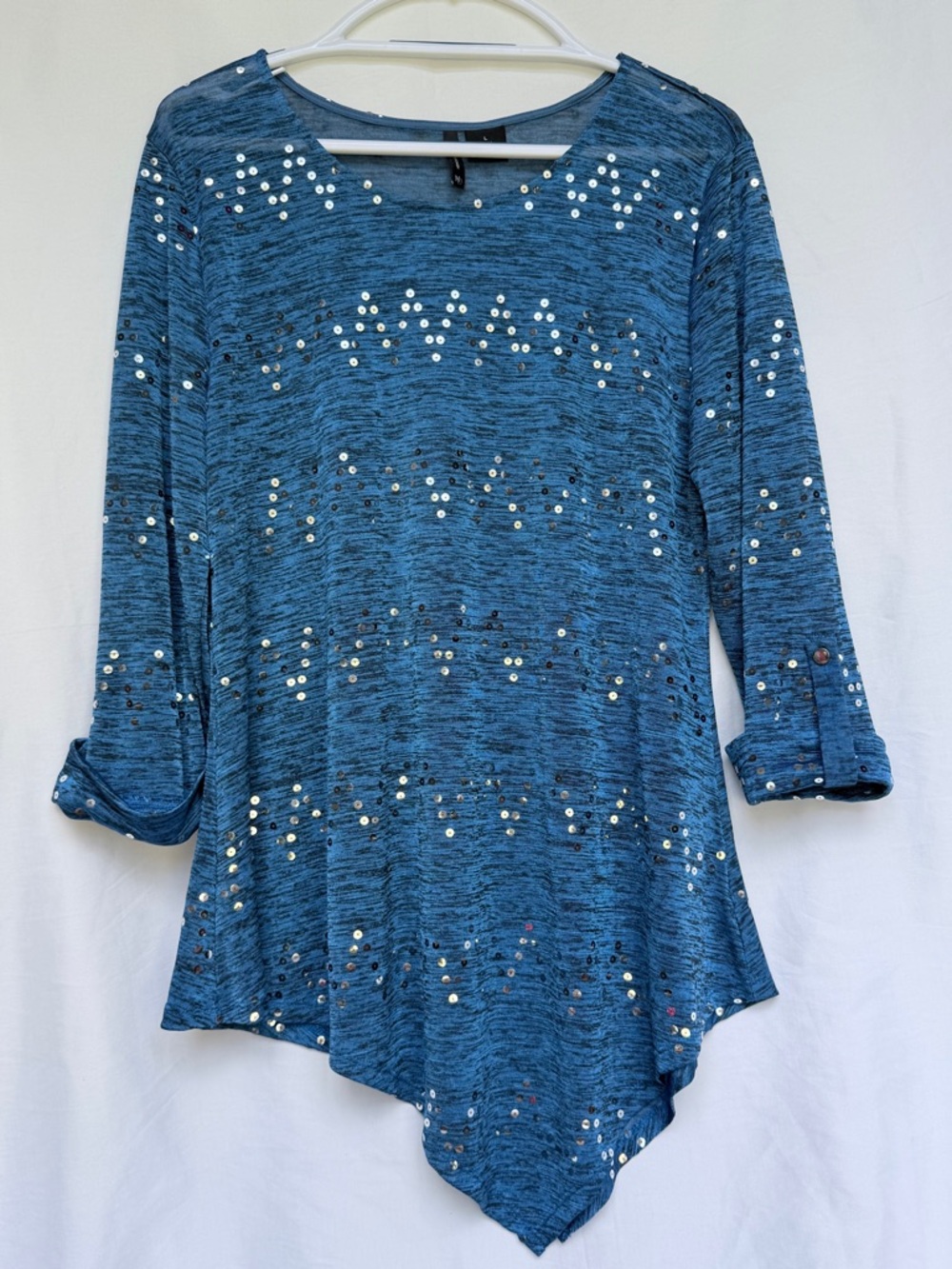 new directions Teal-Blue Sequin Accent Asymmetric Tunic